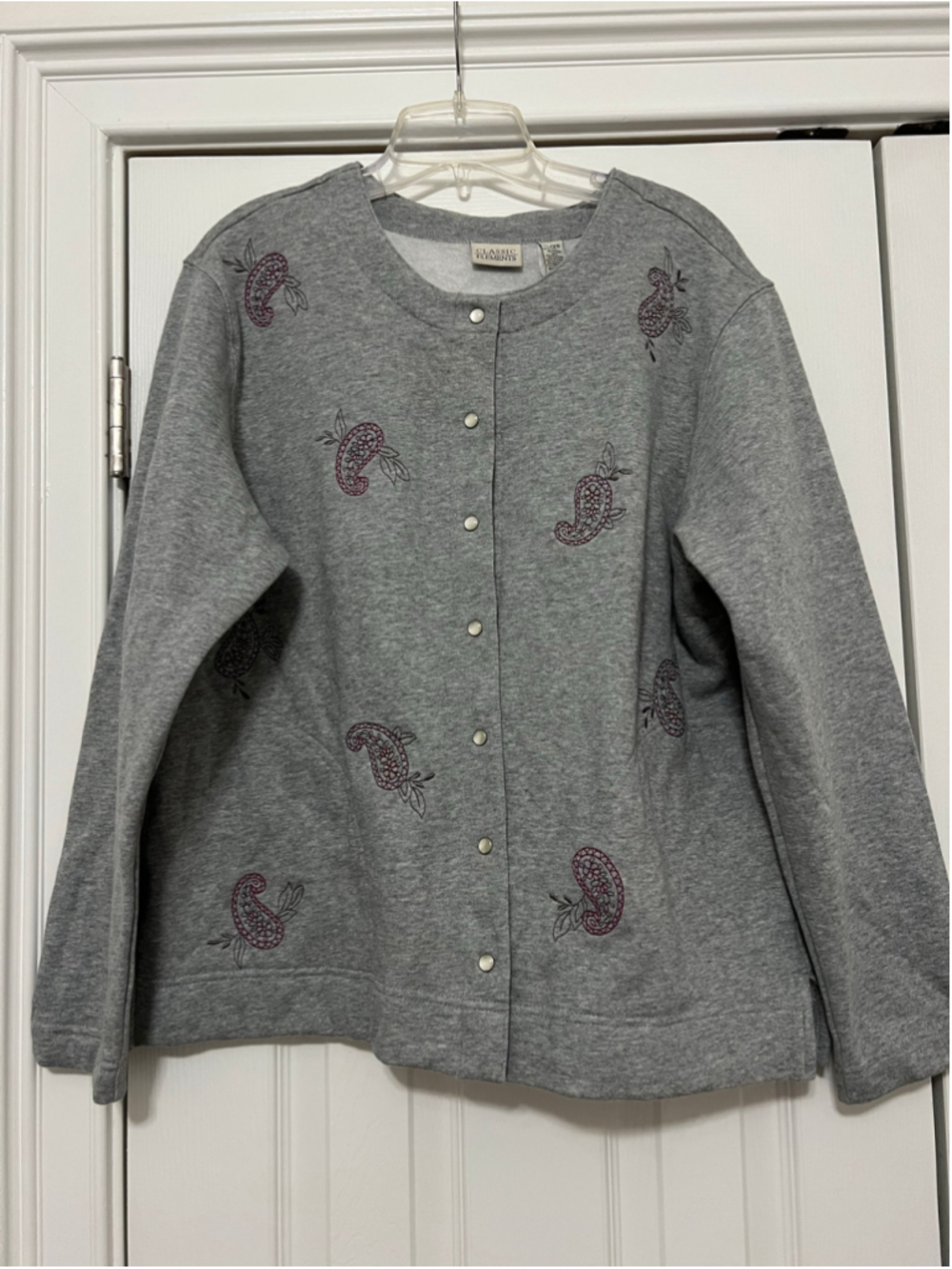 Women's Vintage Classic Elements Cardigan Sweater Size XL/18 Grey Maroon Paisley